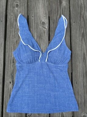 TOMMY BAHAMA | Denim Blue Island Cays Cabana Chic Ruffle Tankini Top | Size M